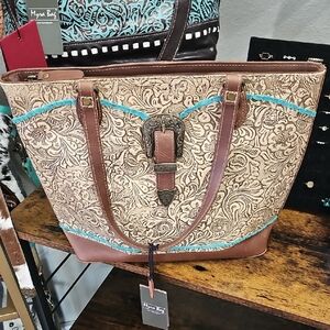 Myra Bag Tan and Brown Floral Tote